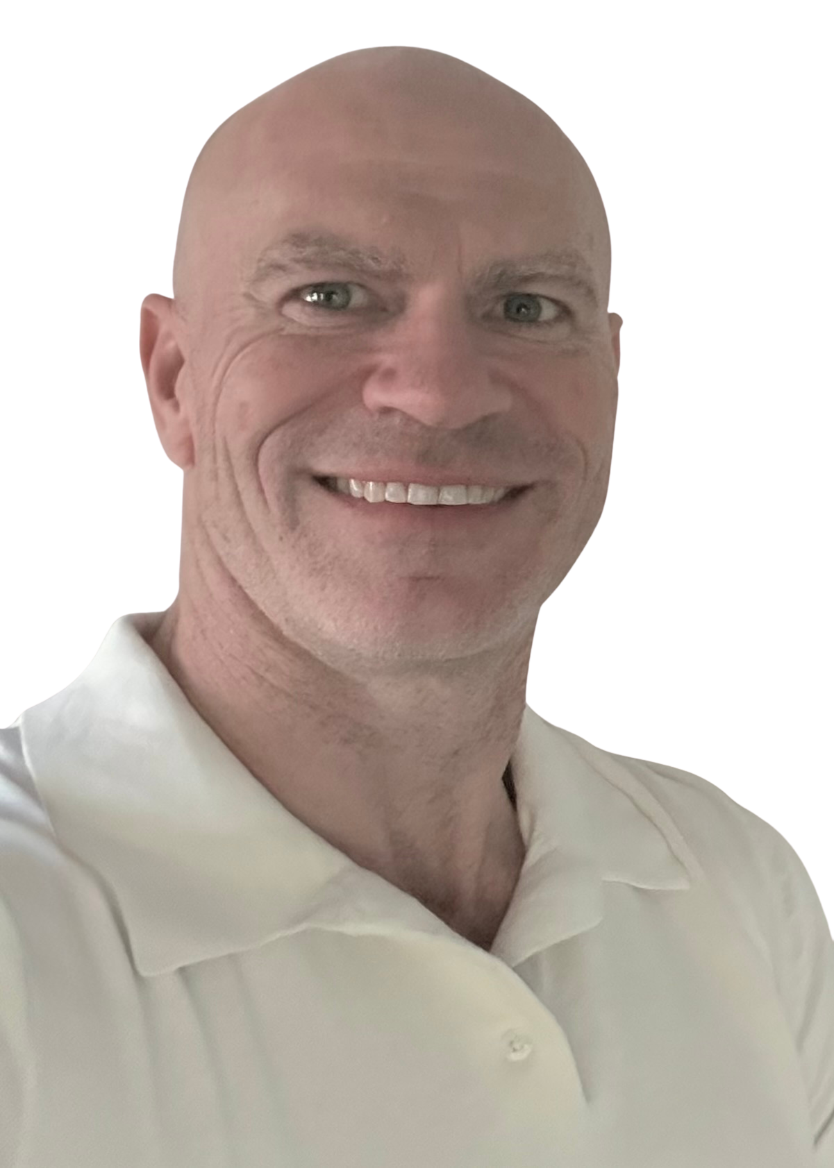 Mark Woodley, the founder of Smarter Business Buyer — a head and shoulders portrait, smiling, in a white open-collared shirt against a plain background.